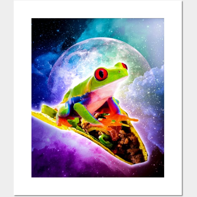 Red Eye Tree Frog Riding Taco In Space Wall Art by Random Galaxy